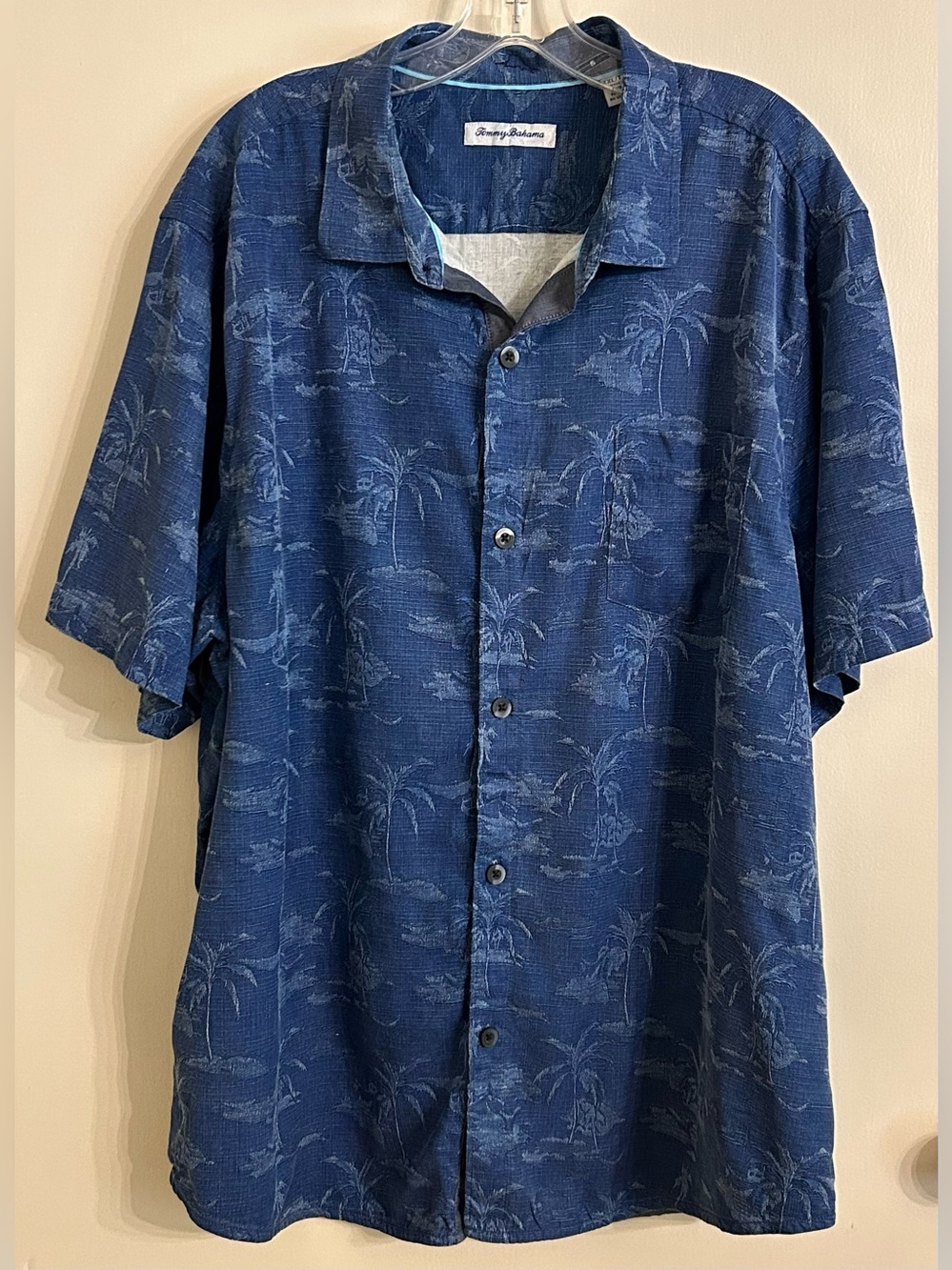 Tommy Bahama Navy Palm-Print Short Sleeve Button-Down Camp Shirt